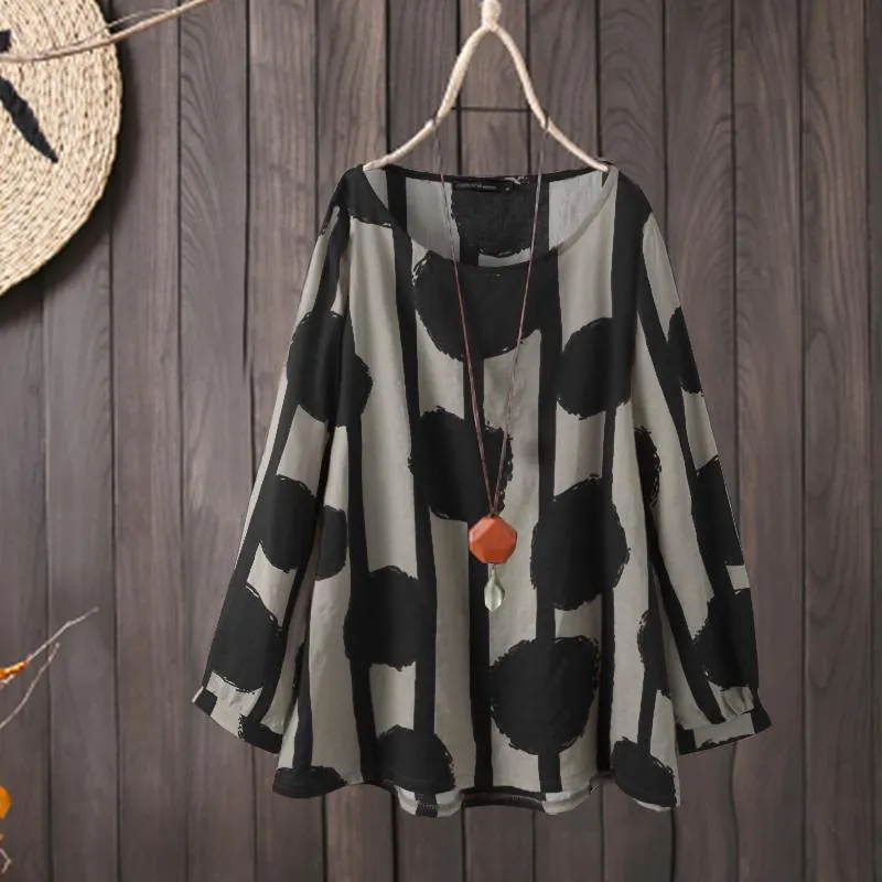 Vintage O Neck Long Sleeve Blouse Spring Women Polka Dot Printed Shirt ZANZEA Female Casual Loose Blusas Chemise Tunic Tops