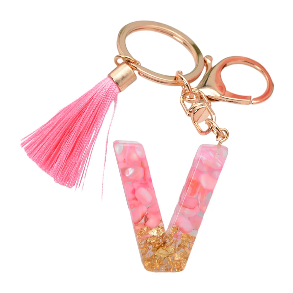 Resin Initial Key Ring with Tassel Alphabet Keyring for Car Keys Wallet Handbags