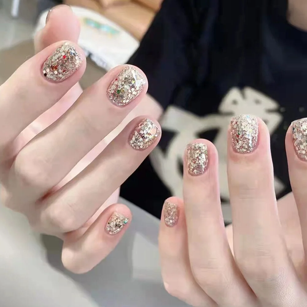 24pcs Tulip Printed Nail Patch Nude Color Wearable Artificial Fake Nails Full Cover Sweet Nude Pink Nail Tips Art Accessories-Nail Inspo