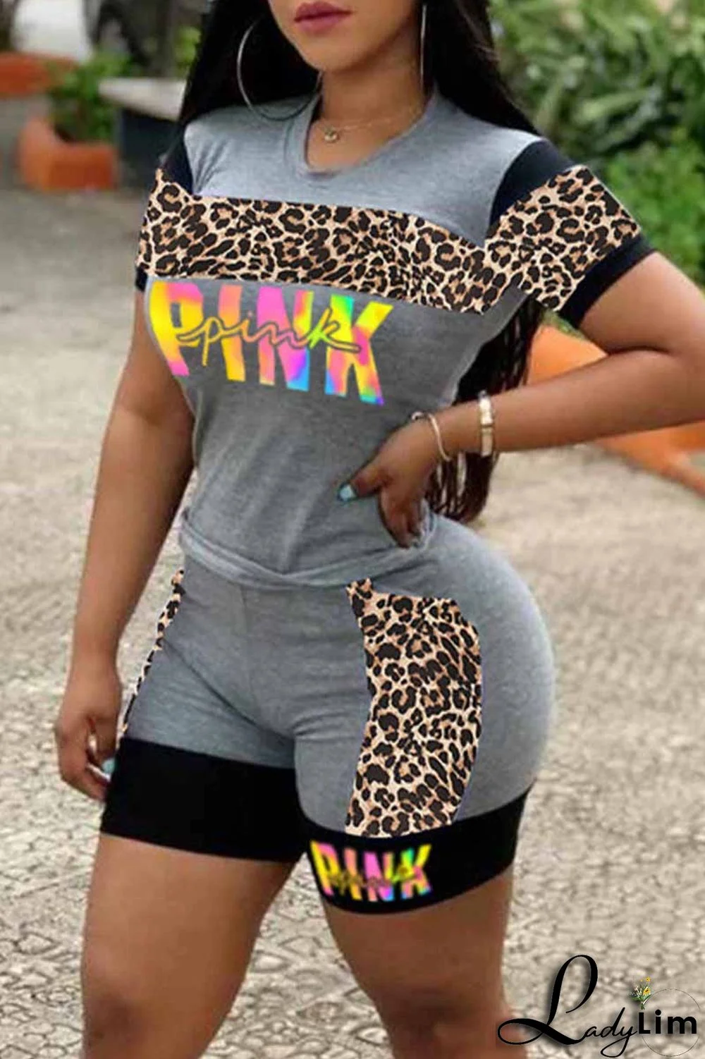 Yellow Casual Street Print Patchwork Letter O Neck Short Sleeve Two Pieces