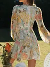 Floral-Print Long Sleeves Bohemia Mini Dress