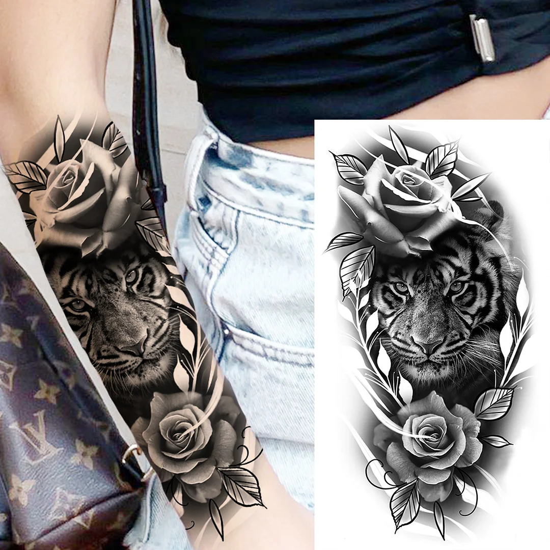 Sdrawing Rose Flower Temporary Tattoos For Women Adults Realistic Vampire Wolf Scary Snake Crown Fake Tattoo Sticker Arm Tatoos