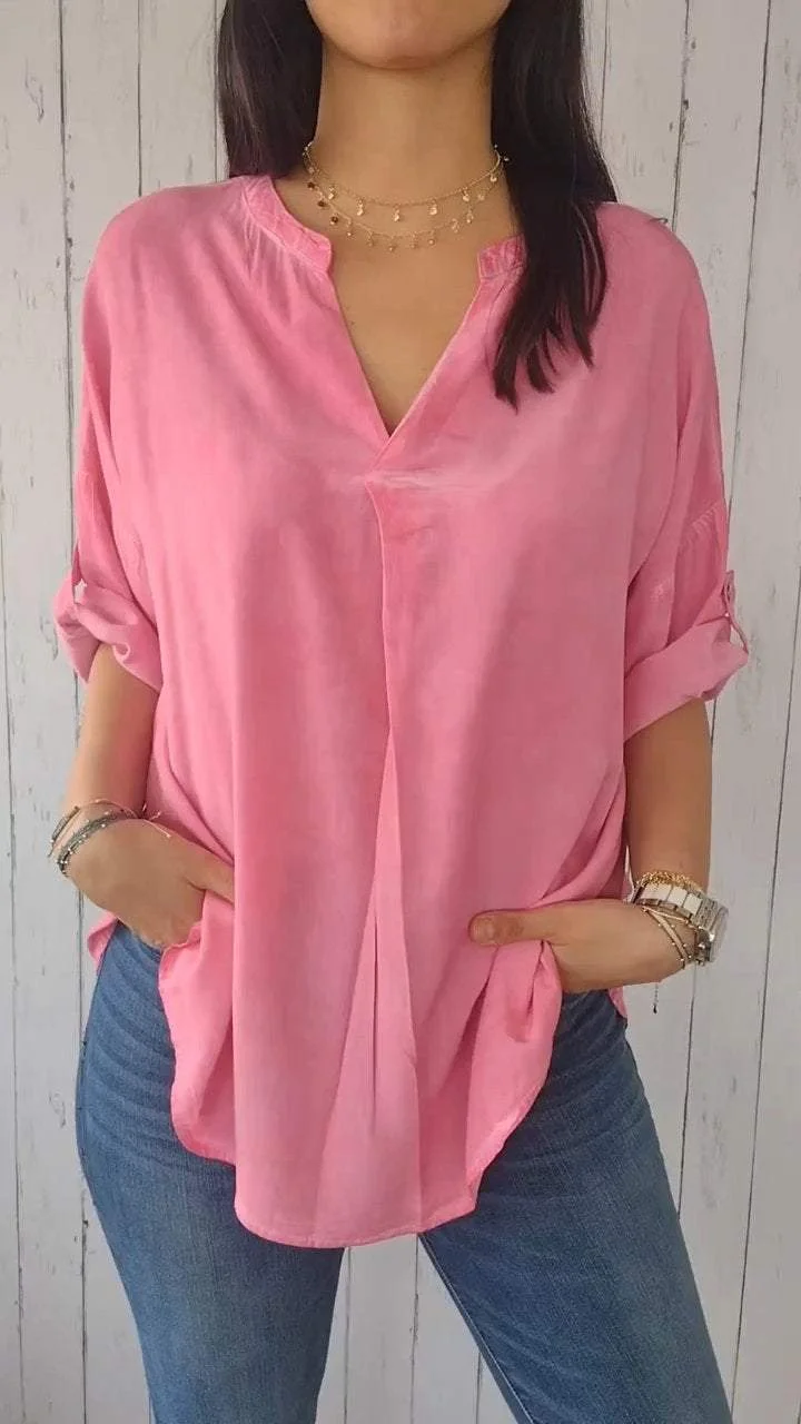 V-neck Mid-sleeve Comfortable Casual Top socialshop