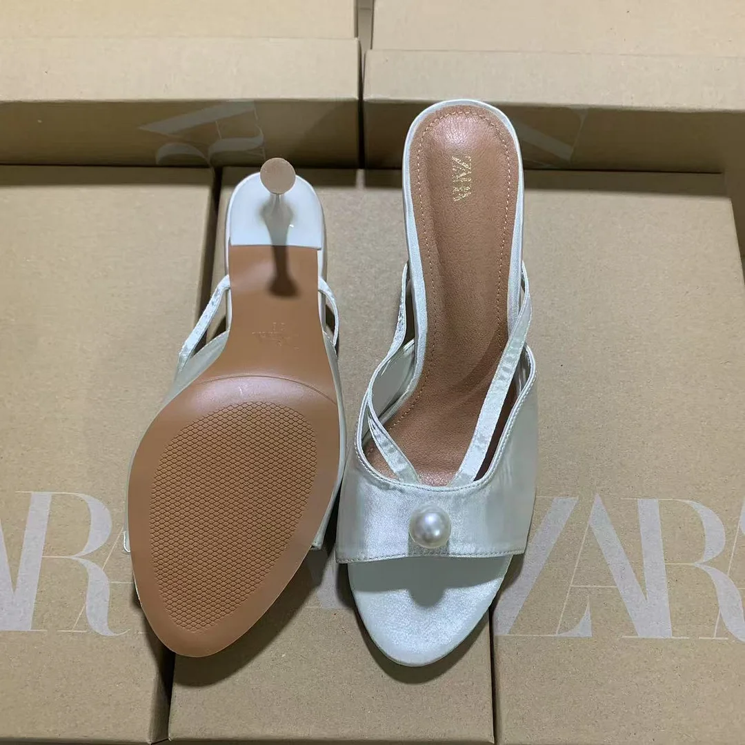 Breakj Breakj Spring New Women's Shoes Artificial Pearls High Heel Round Toe Fashion High Heel Sandals White
