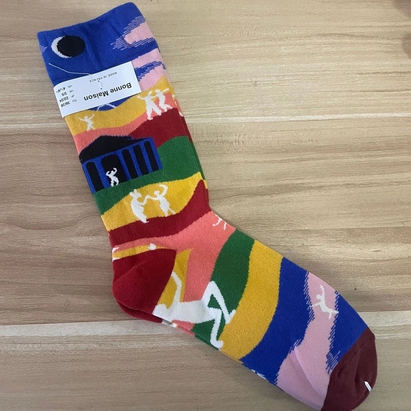 Women’s Minimalist Human Houndstooth Cotton Crew Socks A Pair