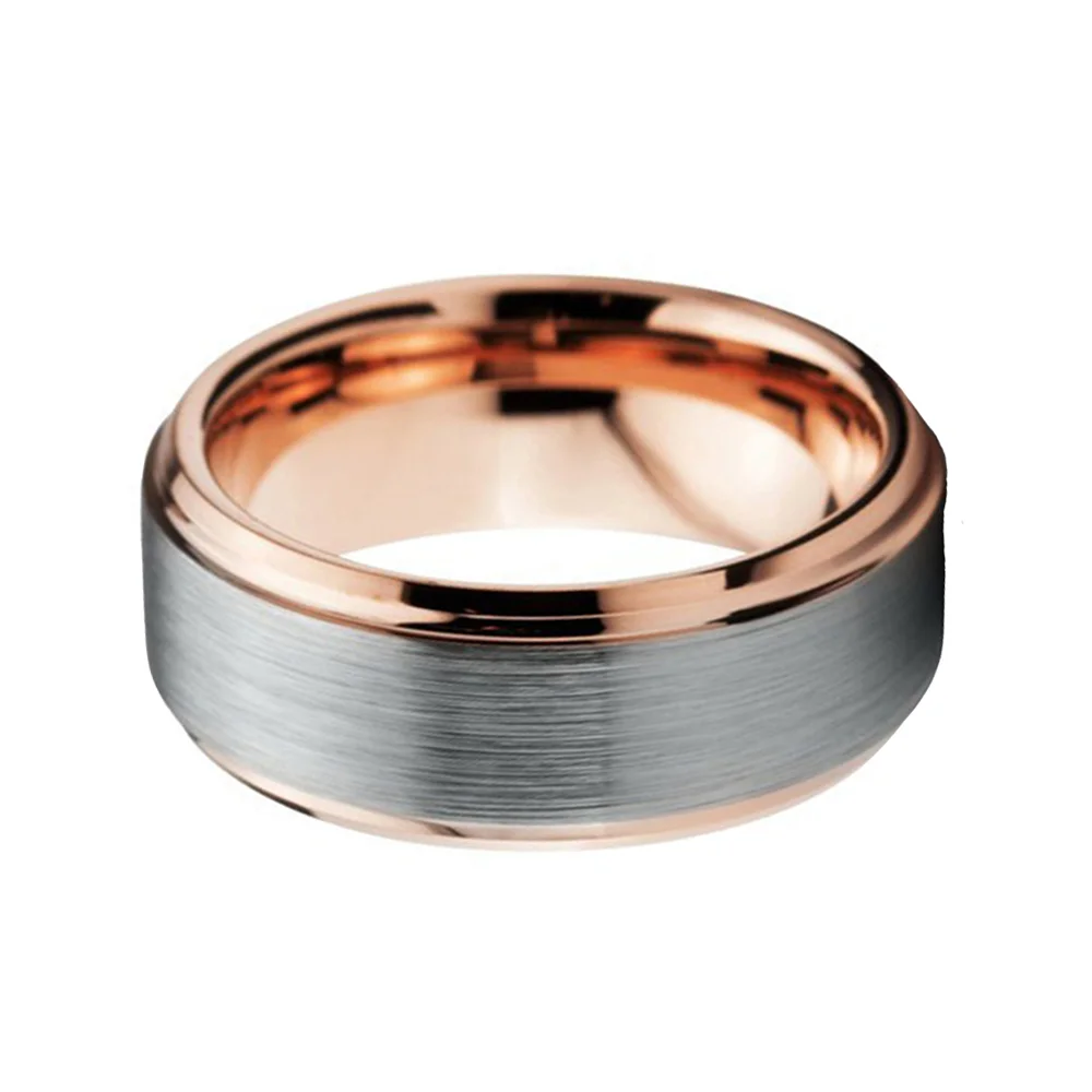 8mm Rose Gold Tungsten Carbide Wedding Band Ring Brushed Center Polished