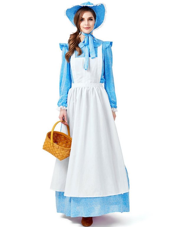 Halloween Costumes Woman Maid Printed Hat Apron Lace Holidays Costumes Novameme