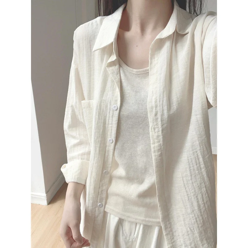 Uveng Uveng Apricot Thin Sunscreen Long-Sleeved Shirt Women's Summer Dress New Loose Thin Shirt Folded Coat