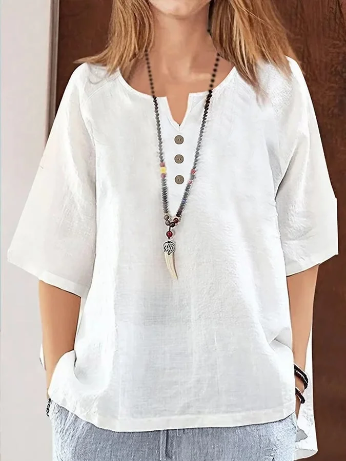 Solid Color Loose Casual Cotton Linen Shirt