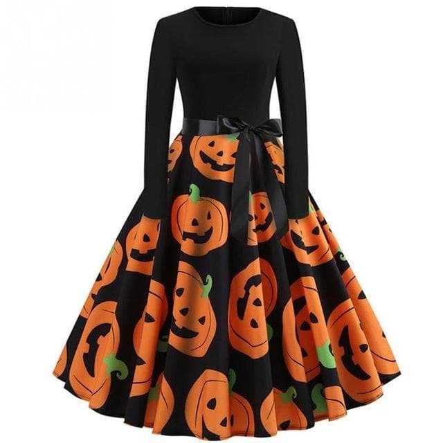 Fancy Pumpkin Printed Halloween Dress SP14237