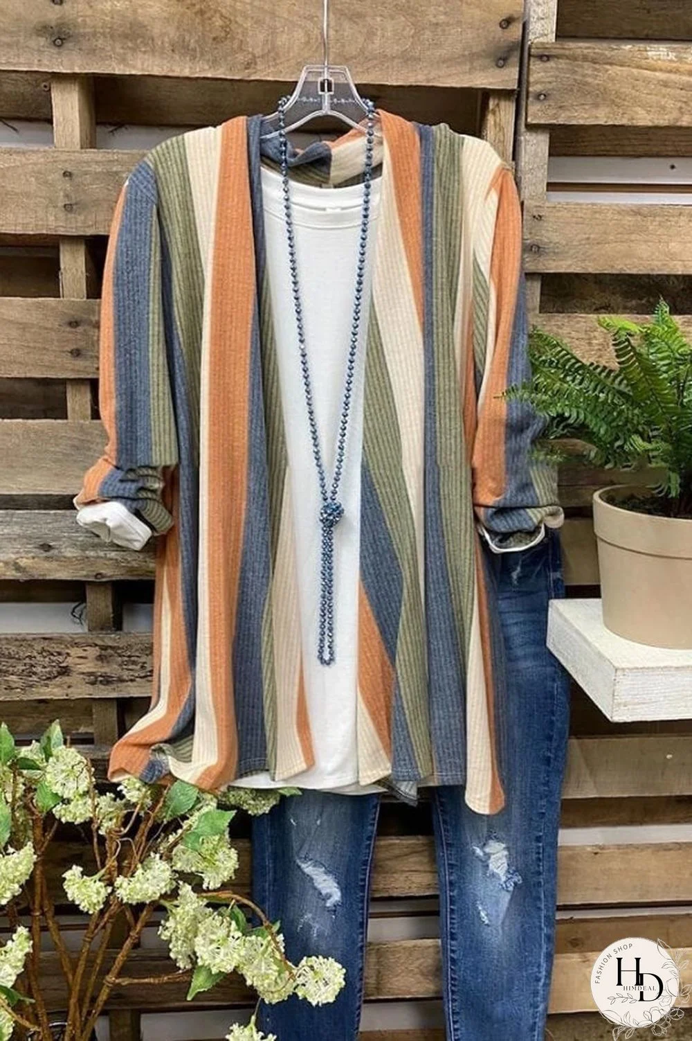 Fashion Casual Stripe Print Coat