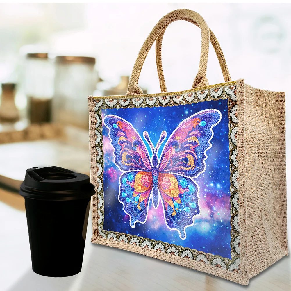 [Upgrade - Waterproof Bag]DIY Butterfly Linen Diamond Painting Tote Bag Replaceable Canvas for Women Adults