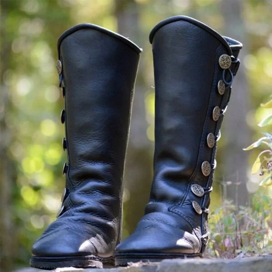 Plain Flat Round Toe Date Outdoor Knee High Flat Boots - SissiStyles.com
