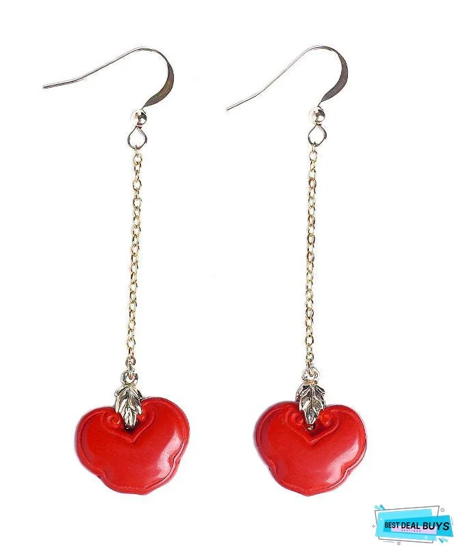 Skinny Red Sterling Silver Overgild Cinnabar Ruyi Drop Earrings