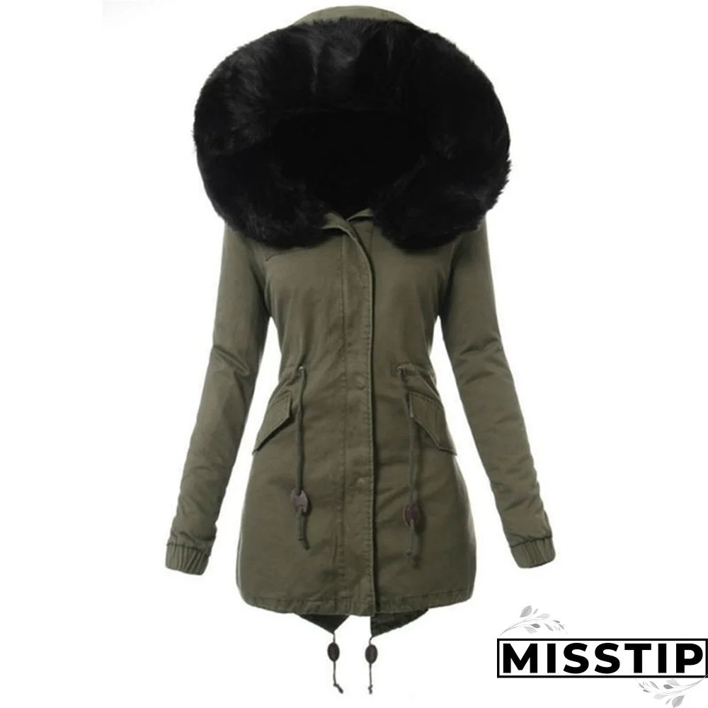 Women's Fashion Faux Fur Hooded Long Coat Winter Warm Fleece Thicken Parka Jacket Outwear Plus Size