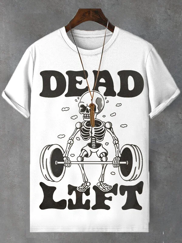 Men's Skull Dead Lift Print Cotton Casual T-Shirt