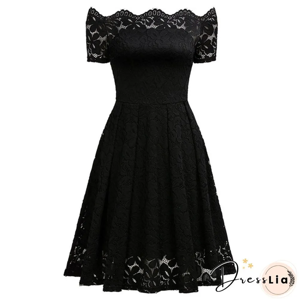 New Fashion Women Off Shoulder Slim Fit Lace Dress Elegant Strapless Short Sleeve Cutout