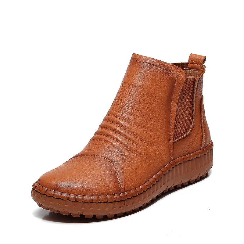 Yyvonne And Winter New Women's Shoes Winter Plus Velvet Leather Women's Boots Handmade Short Boots Women Flat Bottom Leisure Soft Bottom Boots