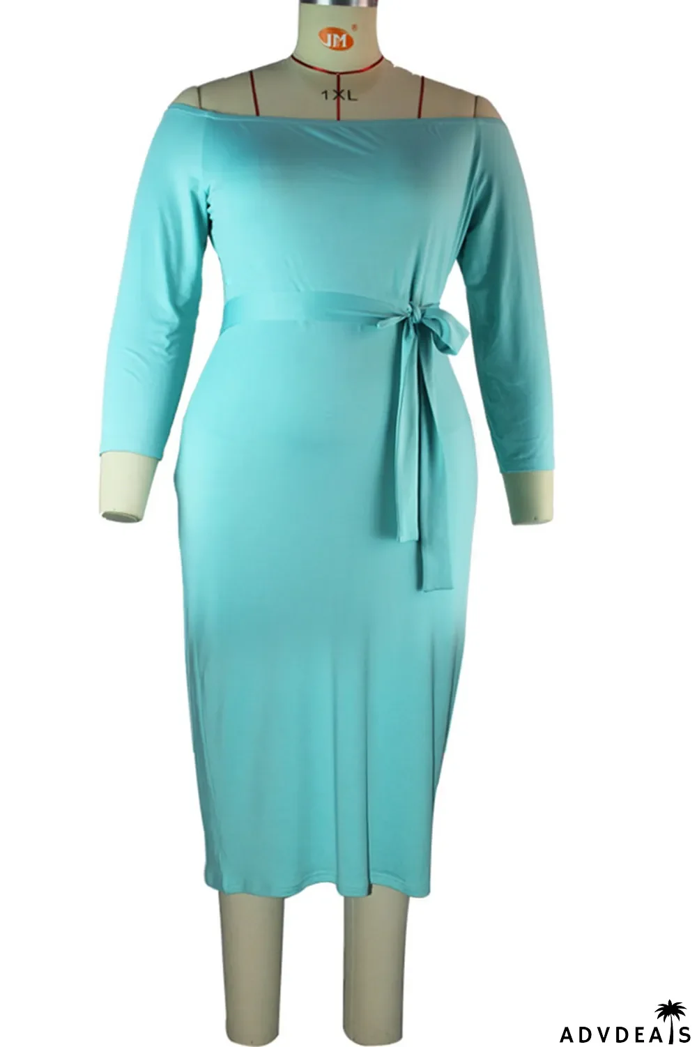 Black Casual Solid Bandage Split Joint Off the Shoulder One Step Skirt Plus Size Dresses