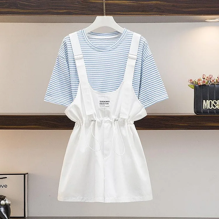 Cute Summer Pastel Set Blue T-shirt White Dress Casual Outfit SP16030