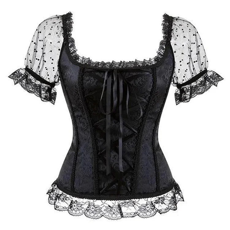 Lace Up Princess Wave Point Sleeve Corset