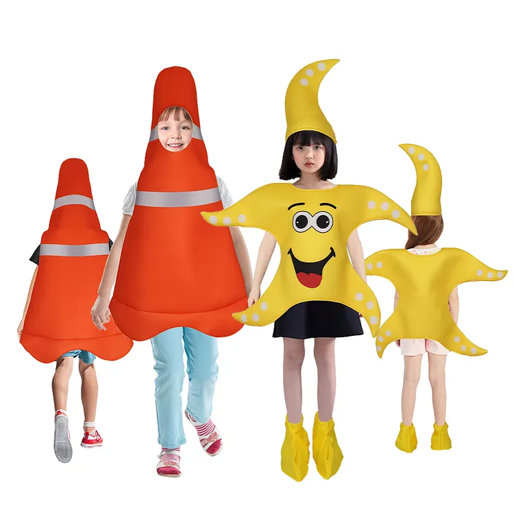 Kids Children Funny Wearable Tracffic Cone Yellow Starfish Smock Outfits&nbsp;Cosplay Costume Carnival Suit