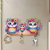 (US Local)Wooden Special Shaped Three Owls Family Diamond Art Craft Wall Hooks Home Decor