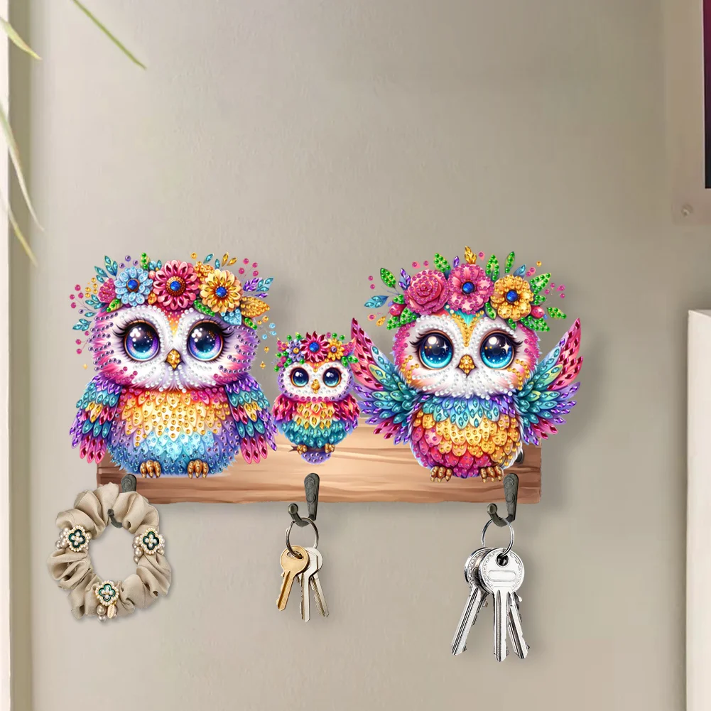 DIY Owls Wooden Diamond Painting Hanging Hooks for Beginners Adults(29*15cm)