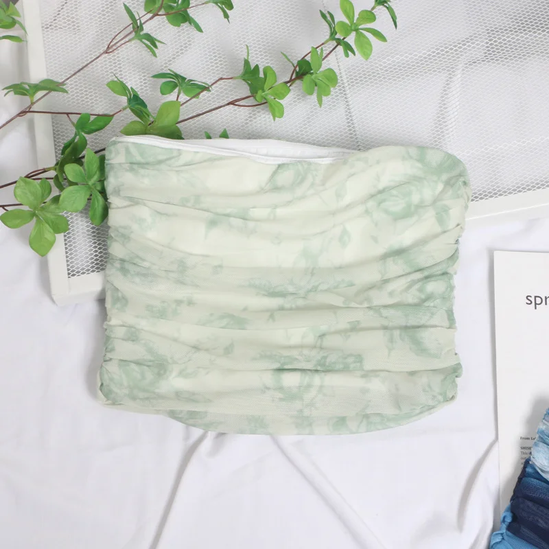 Uveng Sweet Cool Hottie Ultra-Short Umbilical Wrap Chest Sleeveless Coat Yarn Folding Tie Dye Chest Tight Waistcoat 8852