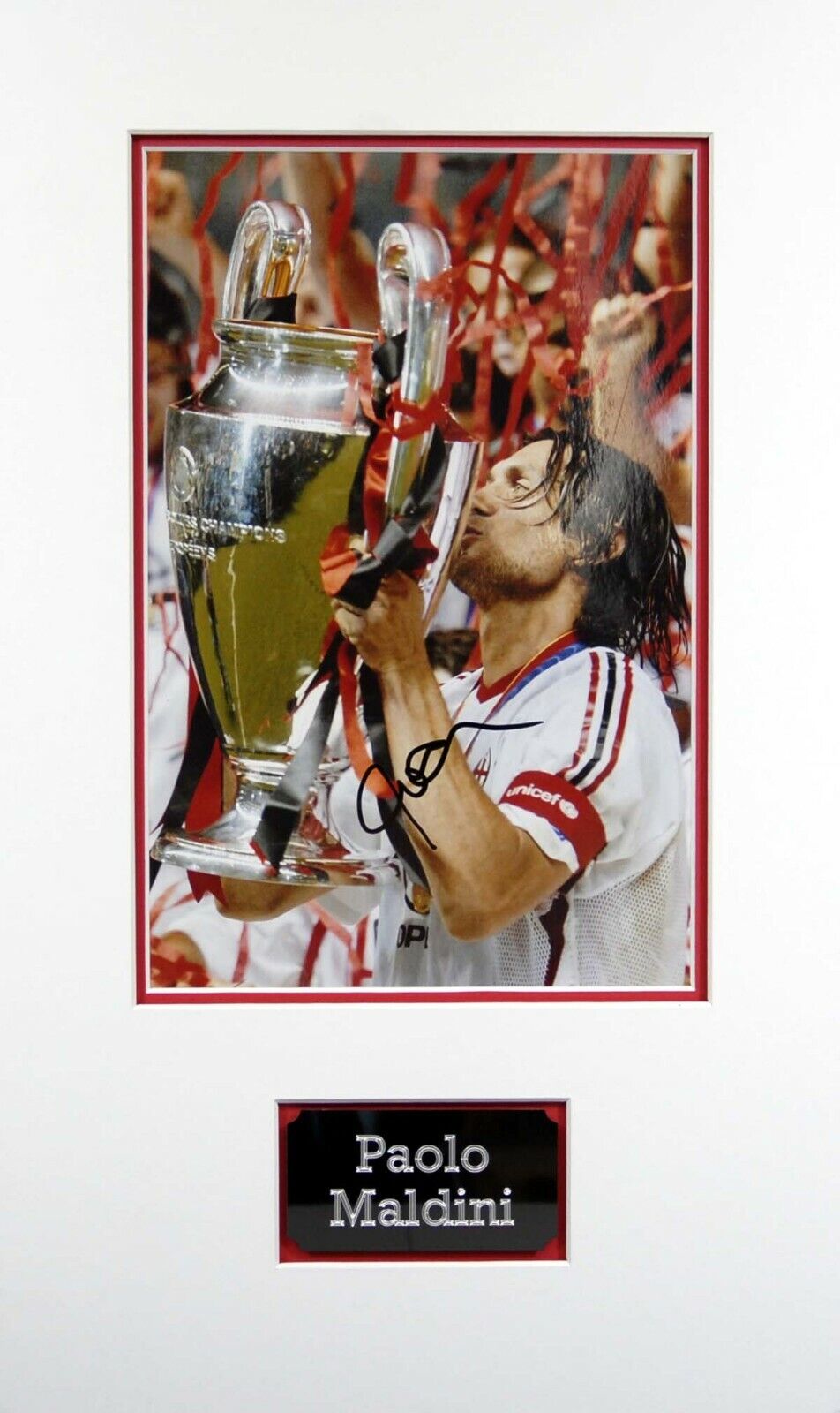 Paolo MALDINI Signed & Mounted 12x8 Photo Poster painting AFTAL COA AC MILAN Italy Football