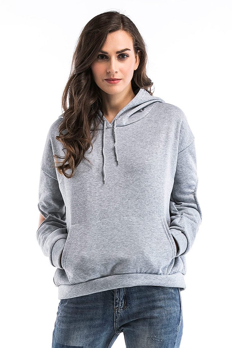 Gray Cut Out Sleeve Drawstring Sweatshirt - Shop Trendy Women's Clothing | LoverChic