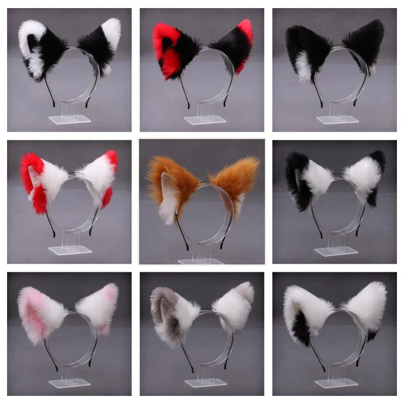Billionm OJBK Fox Ear Headband Anime Cosplay Beast Ear Wolf Ears Girls Kawaii Handmade Plush Animals Hair Hoop Cute Cat Hair Accessories