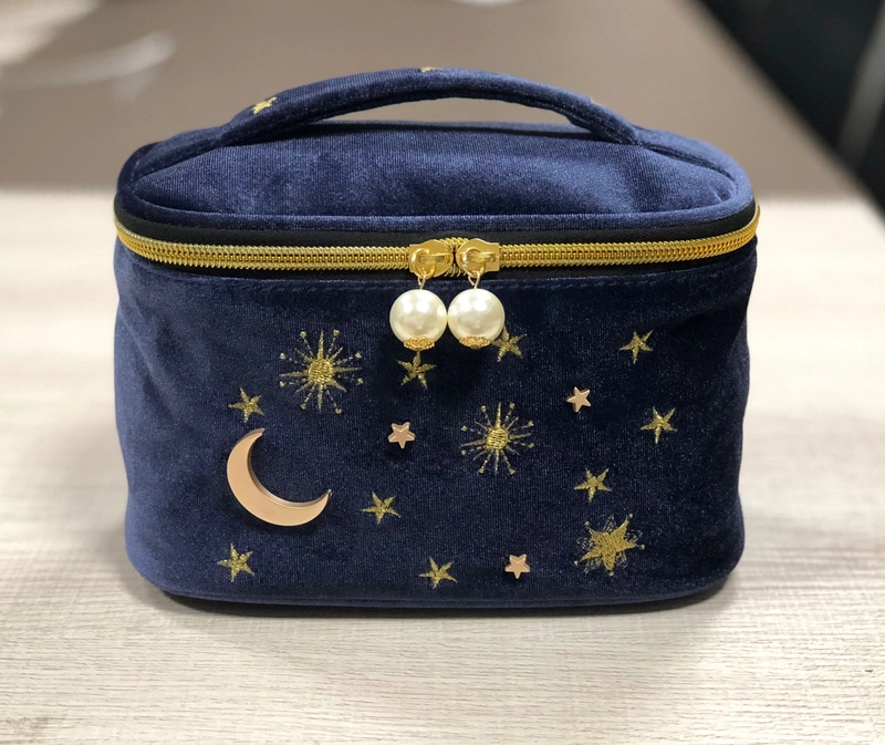 Basic Star Moon Velvet Embroidery Square Makeup Bags