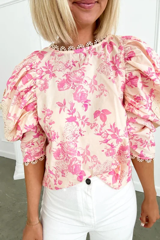 Vintage floral print puff sleeve top