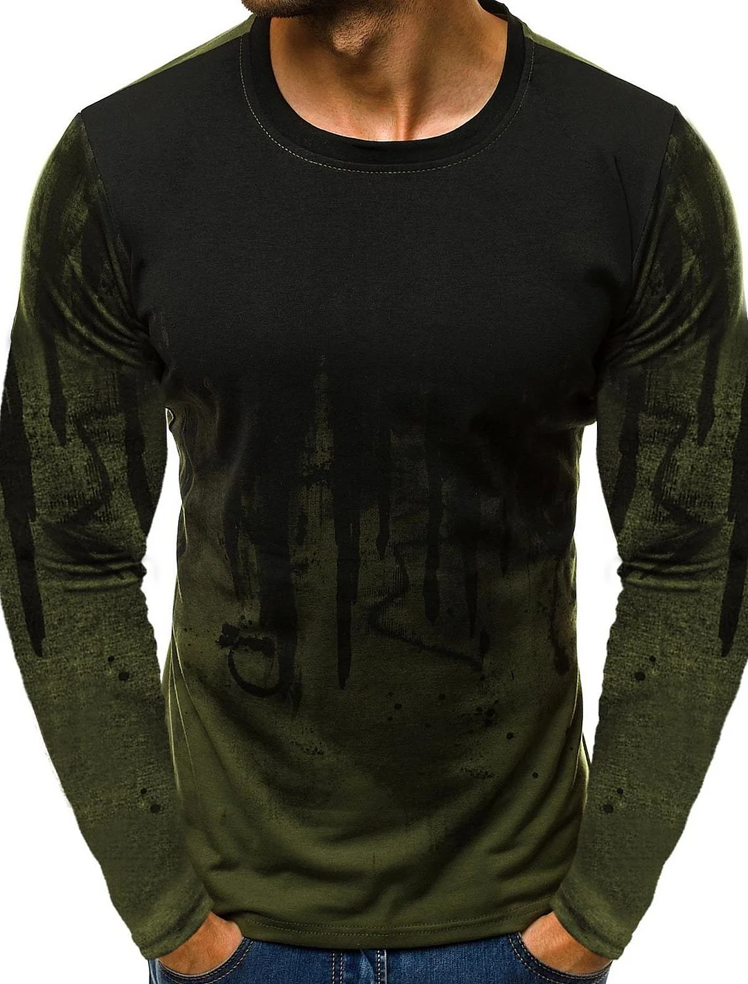 Men's T Shirt Plus Size Long Sleeve Tops Streetwear Army green Gray White