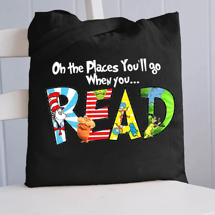 Pupiloves  Oh The Places You'll Go Read Tote Bag