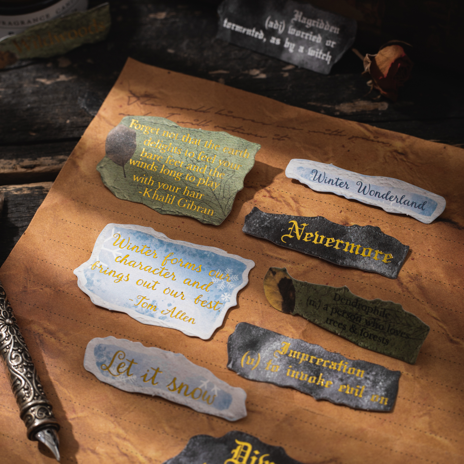 스티커 - 레트로 사전 시리즈 빈티지 영어 텍스트 브론징