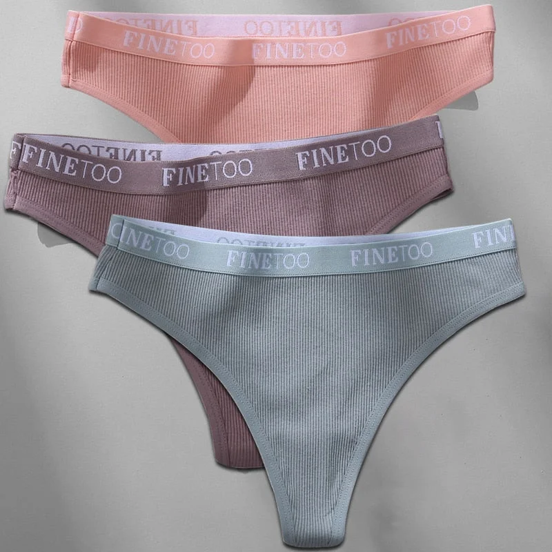 FINETOO 3PCS/Set M-XL Women's Cotton Thong Female Underpant Letter Waist Underwear For Ladies Sexy G-string Brief Woman Lingerie