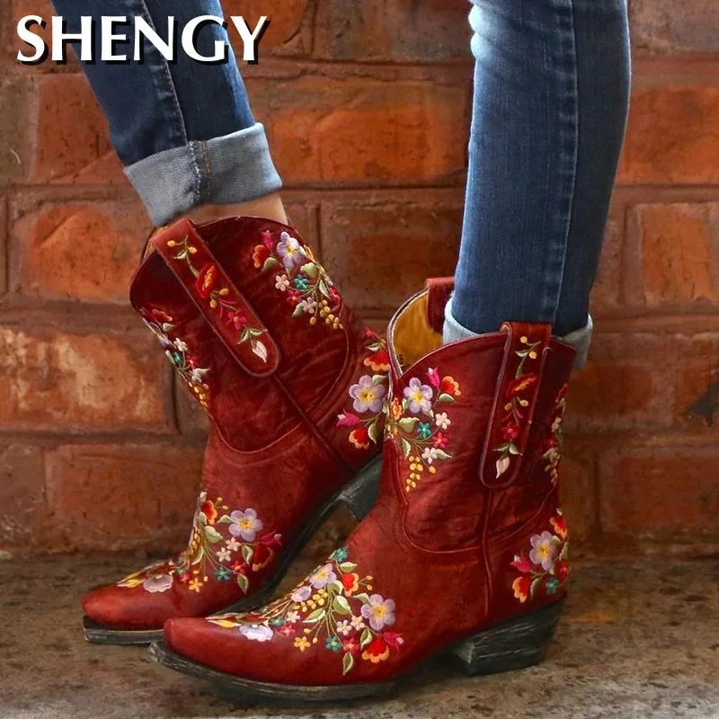Women Boots Luxury Embroidery Pointed Toe Winter Boots Women Shoes Comfortable Designer Botas Brand Outdoor Skidproof Wearable