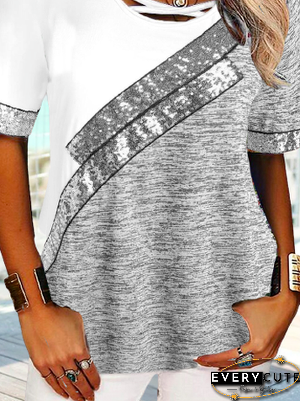 Crew Neck Color Block Loose T-Shirt
