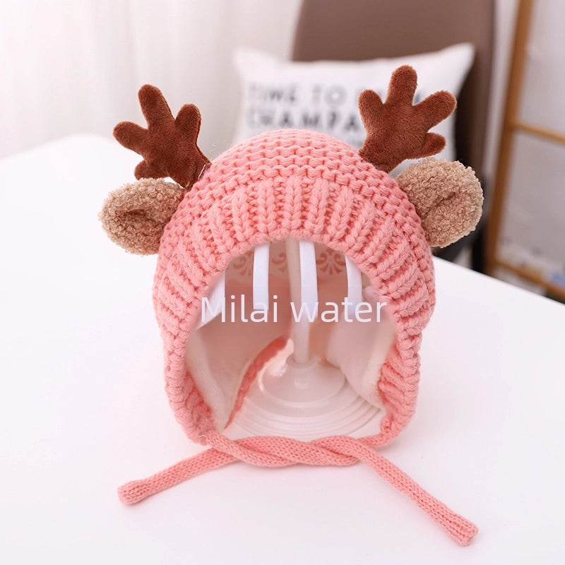 Baby Wool Hat Autumn And Winter Baby Men And Women Velvet Warm Knitted Hat Christmas Antlers Cute Super Cute Shroud Cap