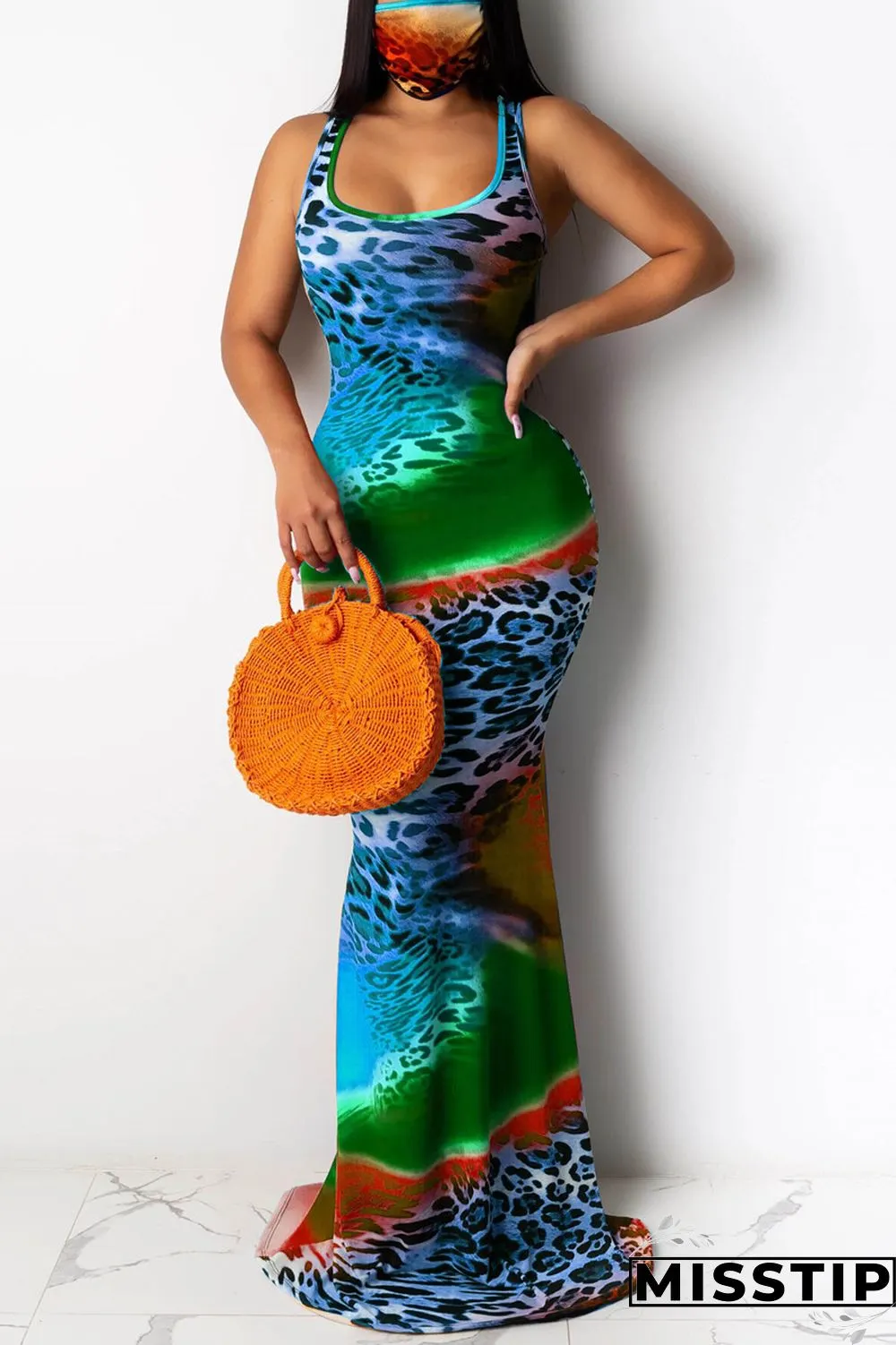 Light Green Fashion Sexy Printed Sleeveless Dress