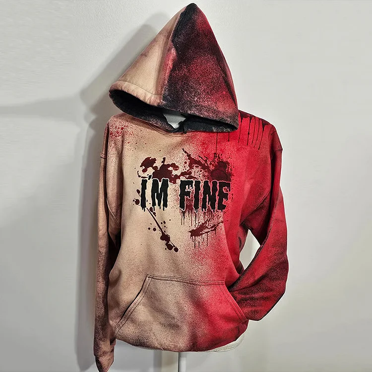 Unisex Vintage Bloody "i Am Fine" Hoodie