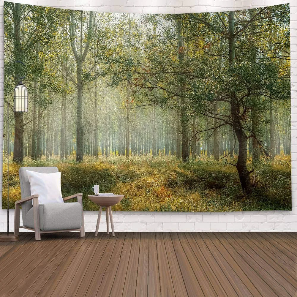 Natural 3D Waterfall Tapestry Beach Towel Landscape Primeval Forest Stream Printing Wall Carpet Yoga Mat Home Art Tapestry Decor