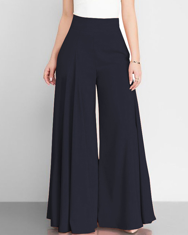 Solid Color High Waist Wide Leg Pants