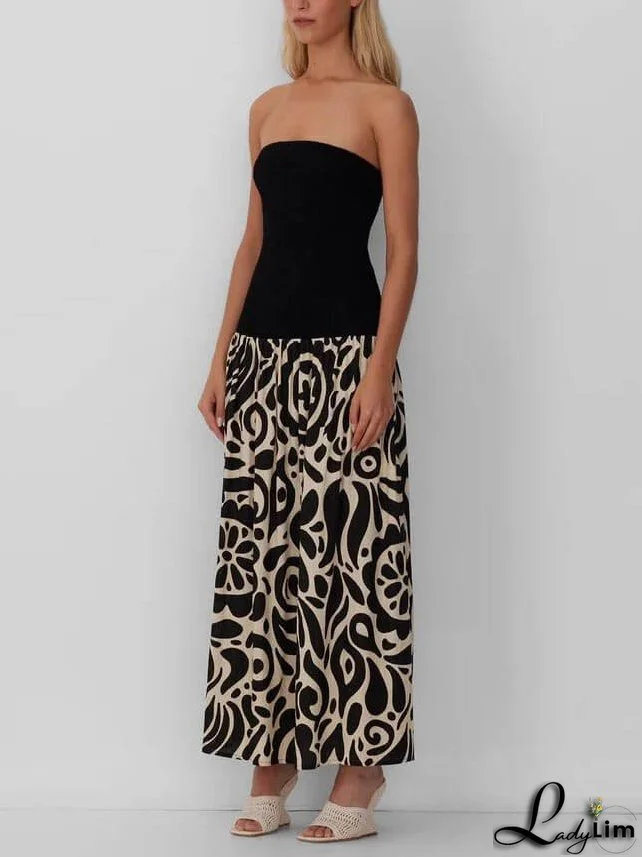 Strapless Floral Print Midi Dress