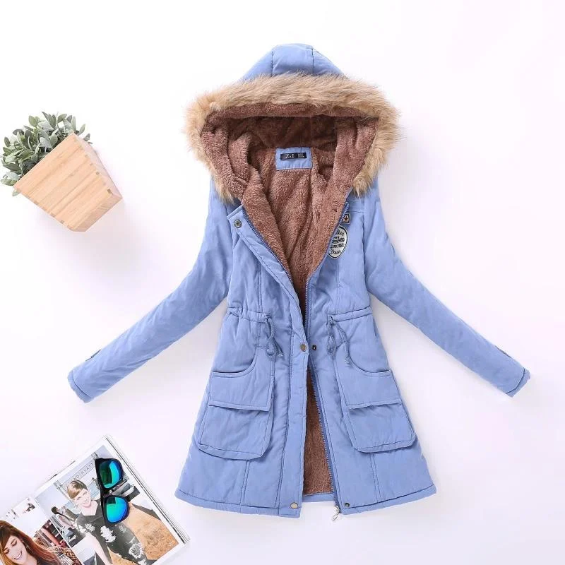FTLZZ New Autumn Winter Women Jacket Cotton Padded Casual Slim Coat Emboridery Hooded Parkas Plus Size 3xl Wadded Overcoat