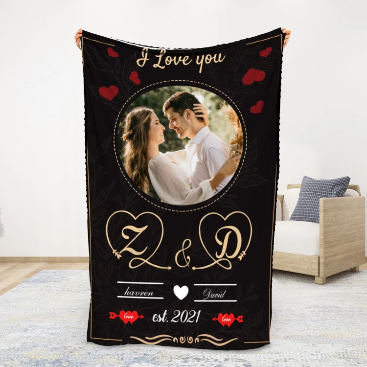 Personalized Couple Blanket Engrave Photo Sweet Gift For Her Him