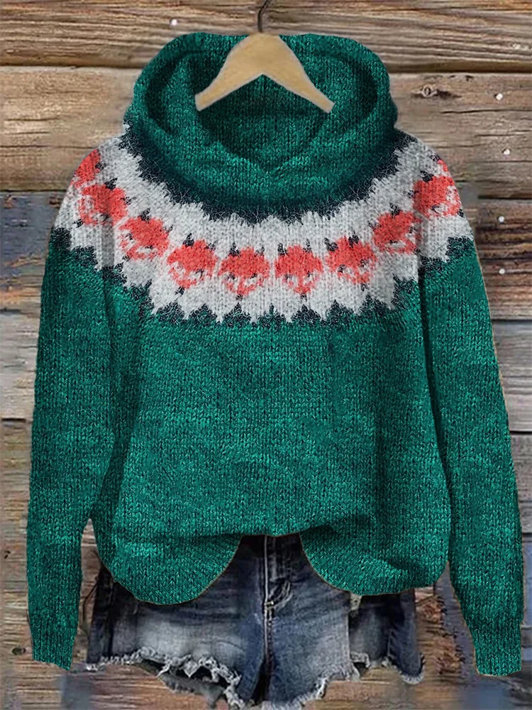 🔥kukelife🔥Forest Fox Inspired Cozy Yoke Knit Hoodie
