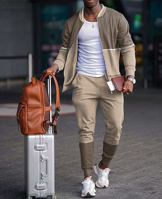 Color Block Baseball Collar Jacket & Pants Set